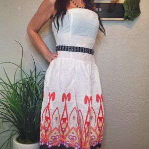 Ambiance Apparel I Stapless White Dress with Motif Hem A-Line 100% Cotto…